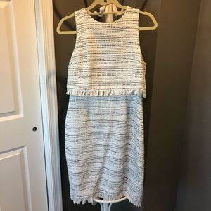 White and black tweed sleeveless pencil dress!